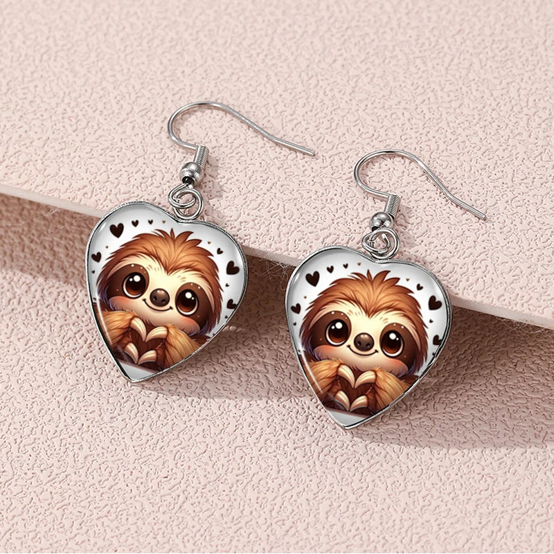 Love Heart Sloth Dangle Earrings