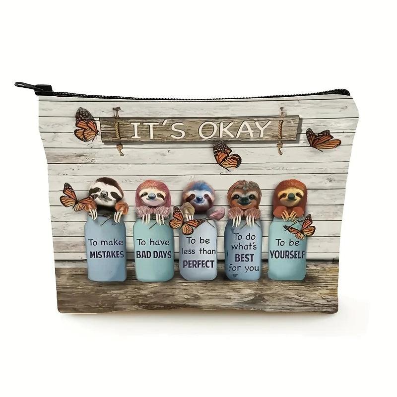 It's Okay Sloth Butterfly Cosmetic Bag