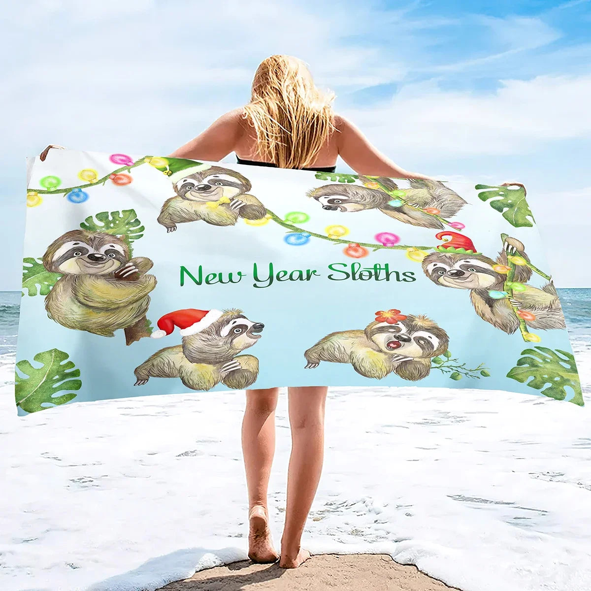 New Year Sloths Towel