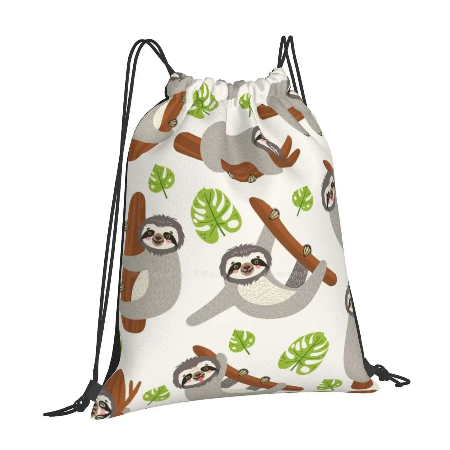 Cute Sloth & Leaves Drawstring Backpack