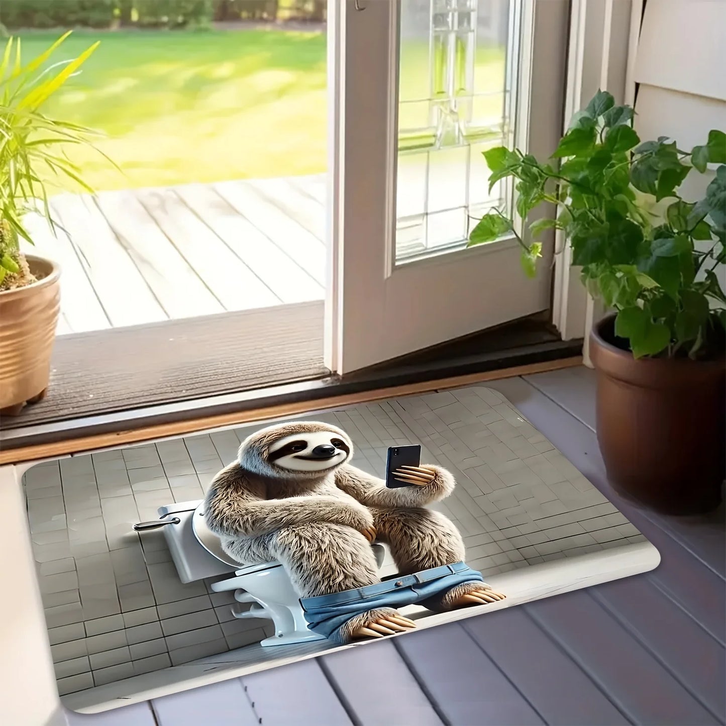 Sloth On The Phone On The Toilet Doormat product photo 4