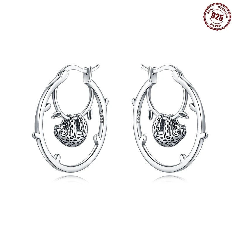 Sterling Silver Hoop Sloth Earrings
