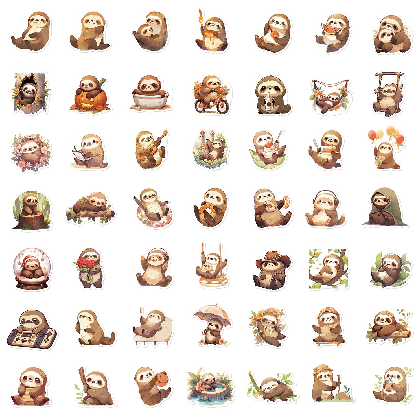 50 piece Cute Sloth Sticker Set