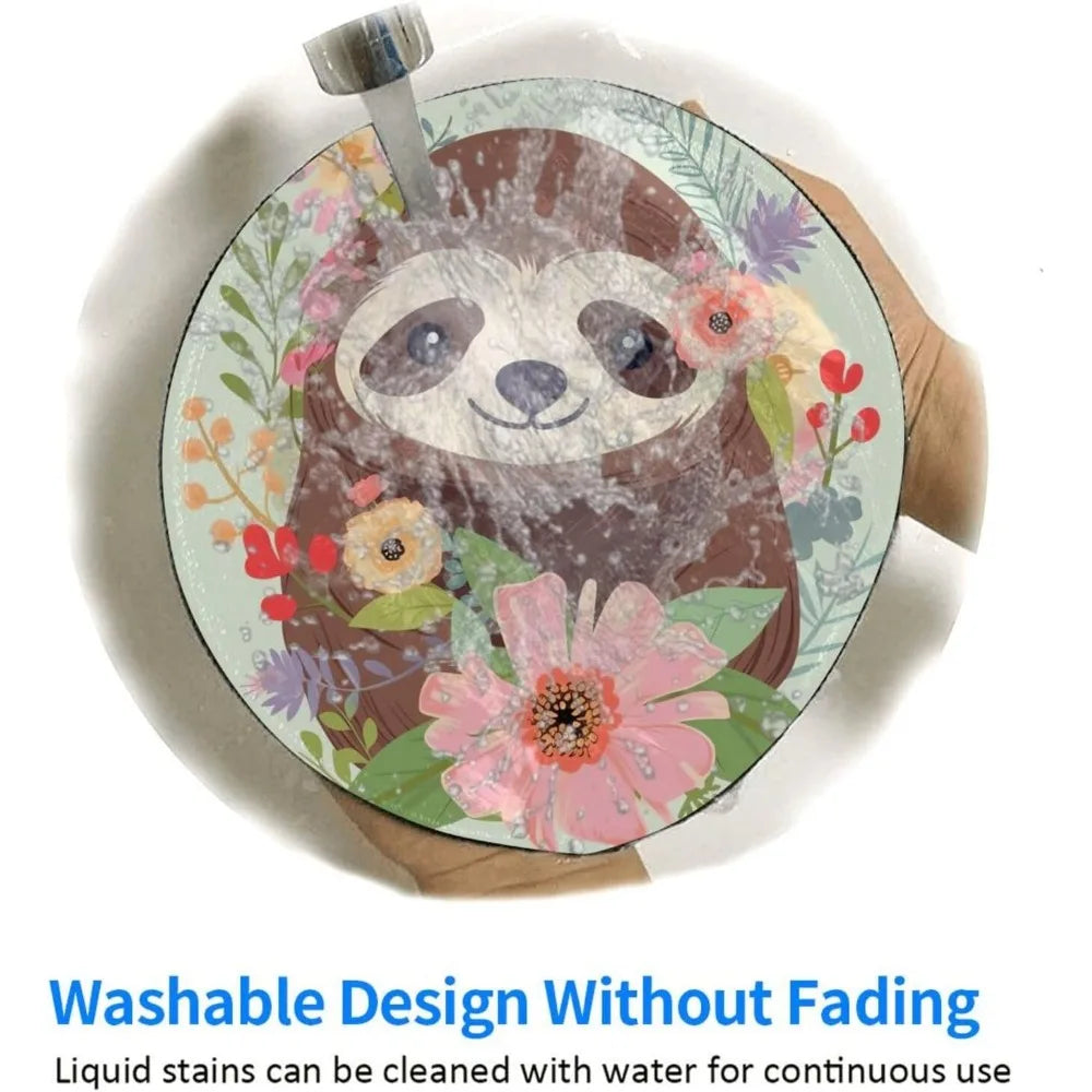 8 Inch Sloth and Flowers Mouse Pad