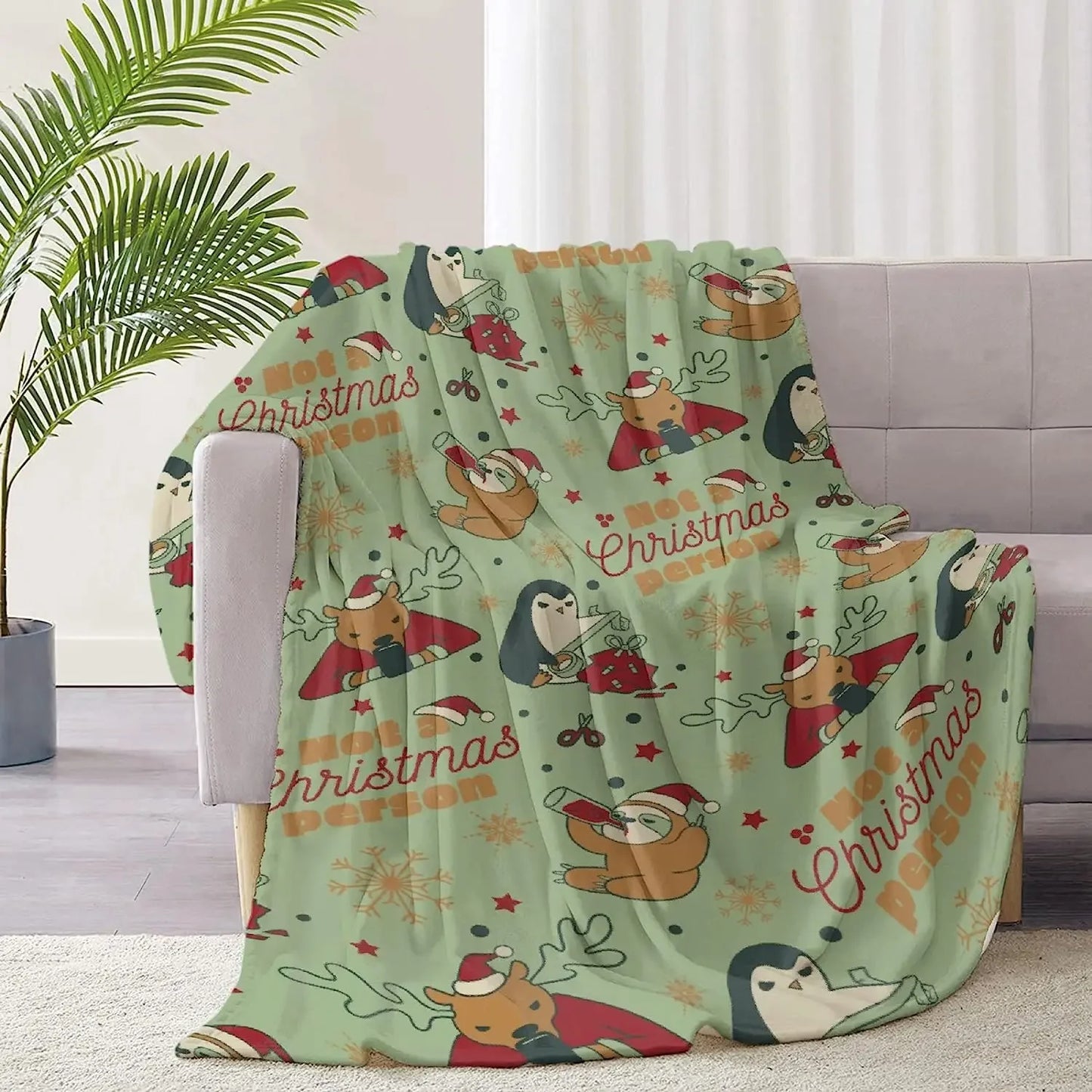 Christmas Sloth, Penguin & Reindeer Blanket