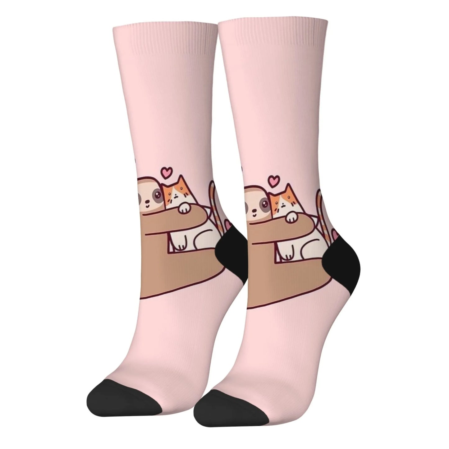 Love Sloth Hugging Cat Crew Socks