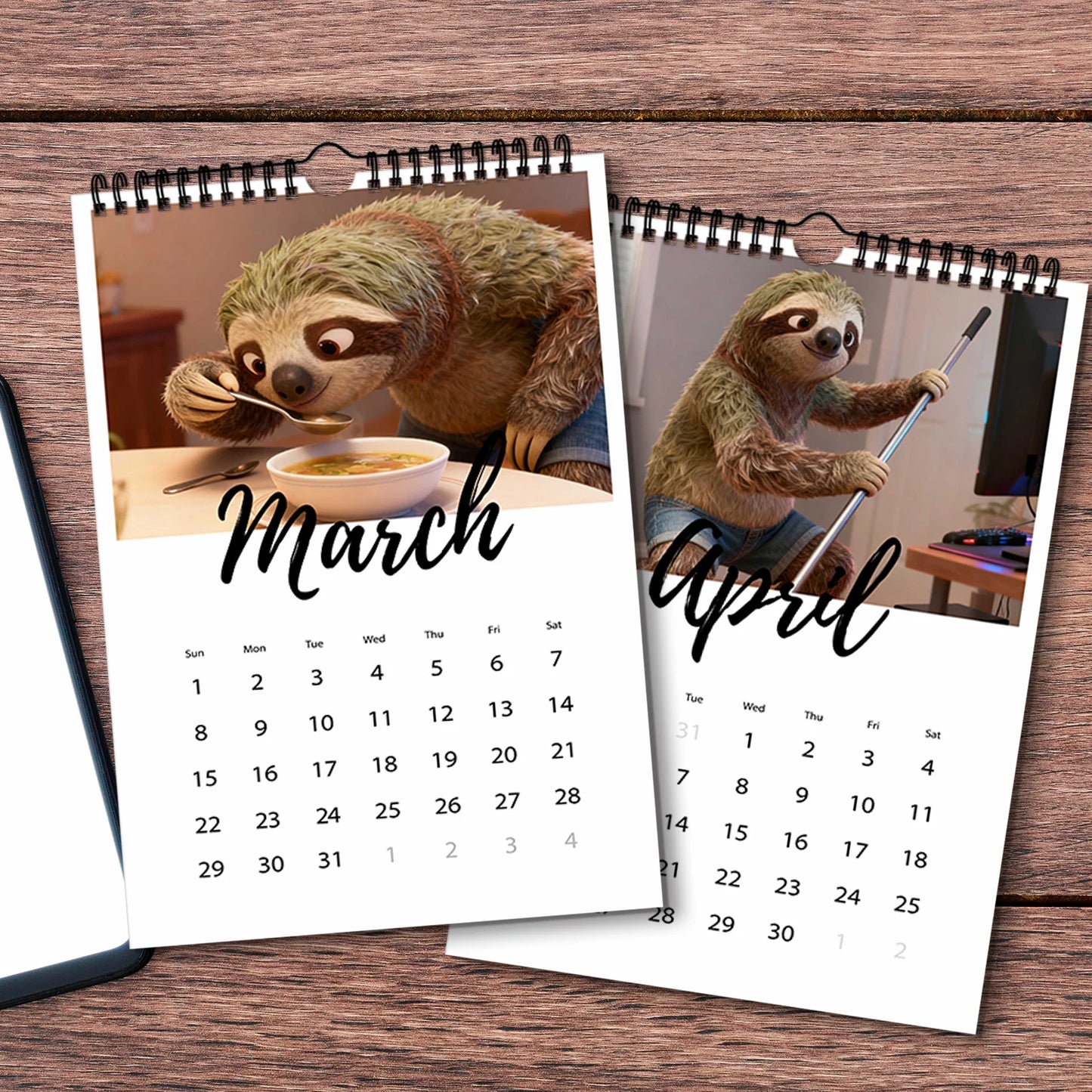 2026 Sloth Themed Wall Calendar