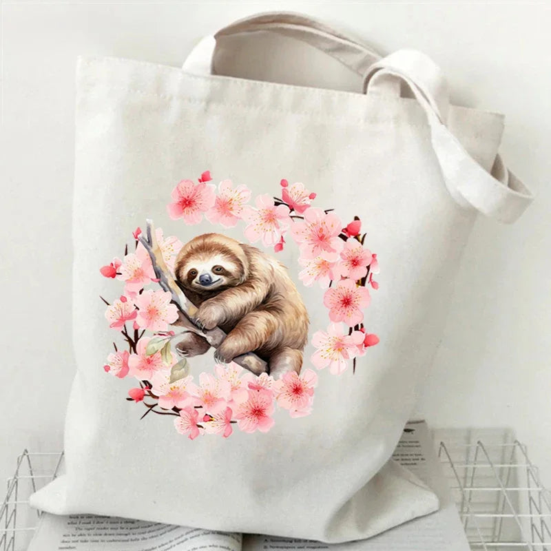 Sloth Sakura Tote Bags