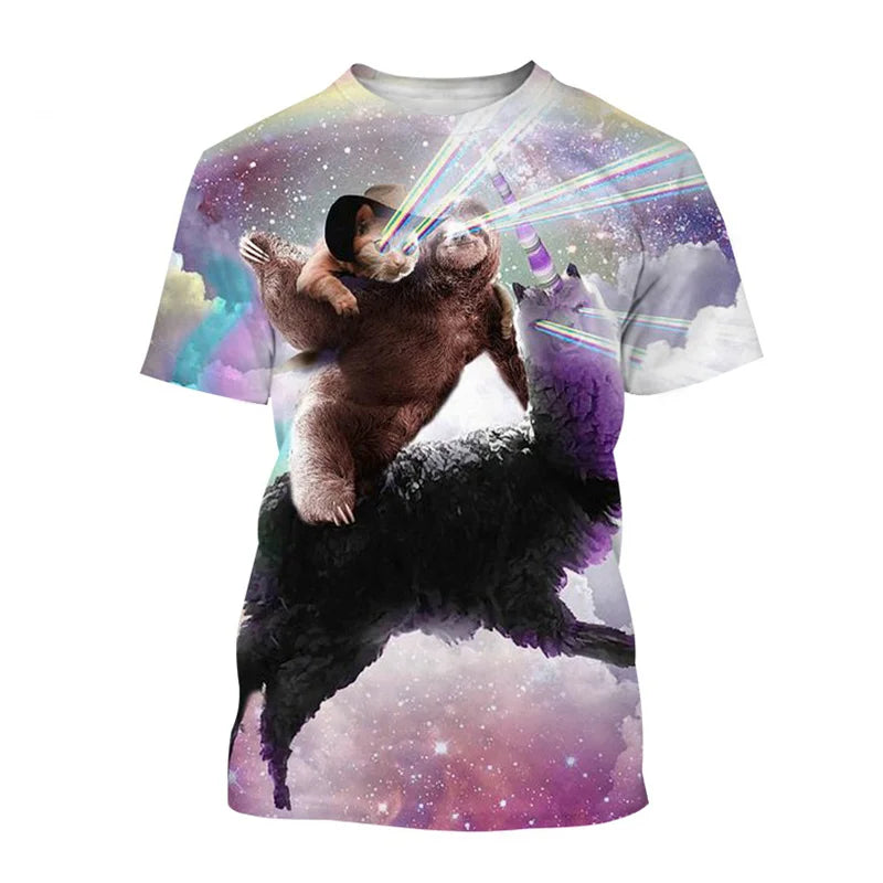 Sloth, Lama & Cat In The Clouds Galaxy T-Shirt product photo