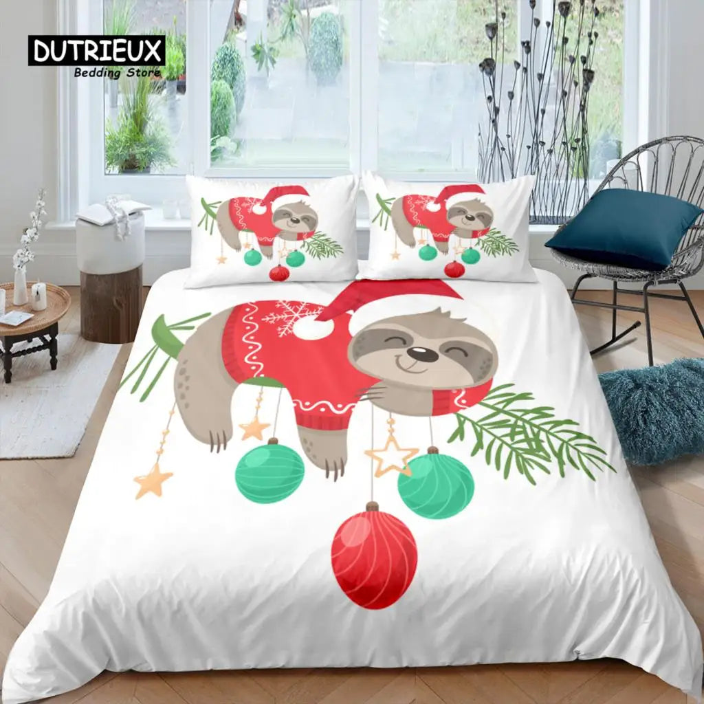 Christmas Sloth Bedding Set Duvet Cover Sets