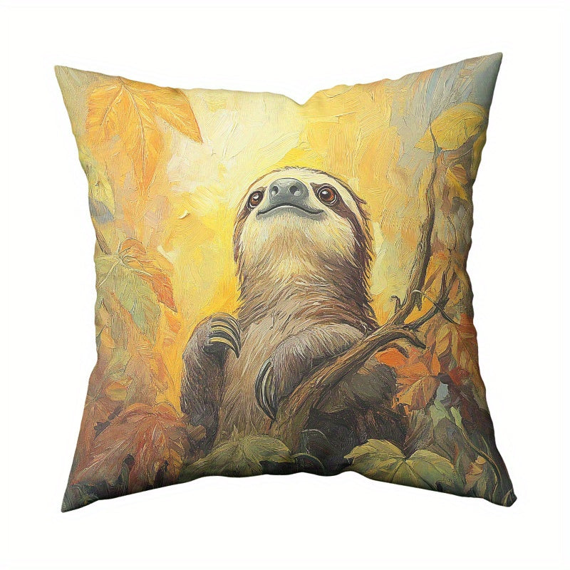 Cute Sloth in Jungle Airbrush Oil Painting Cushion Cover