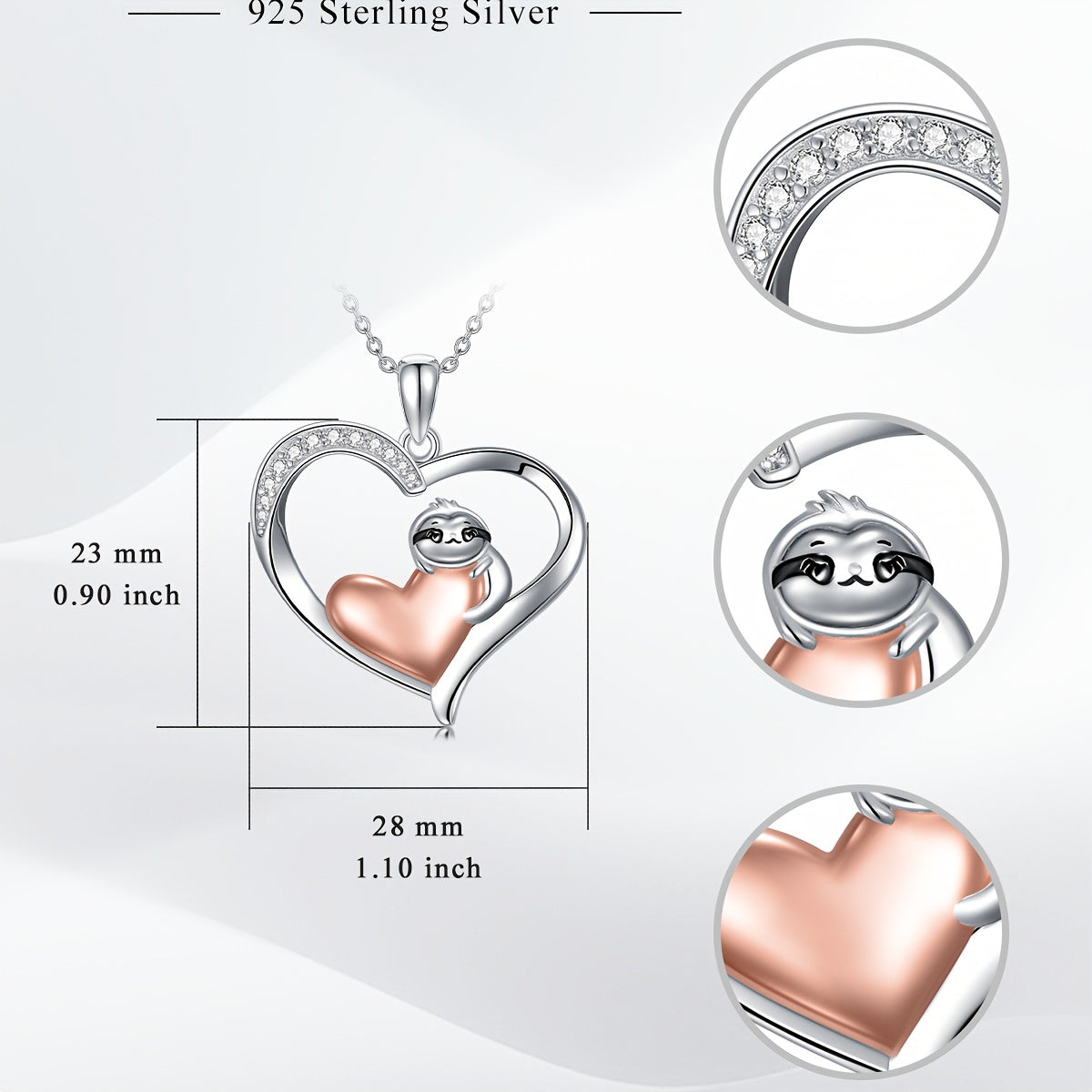 Sterling Silver Sloth Heart Pendant