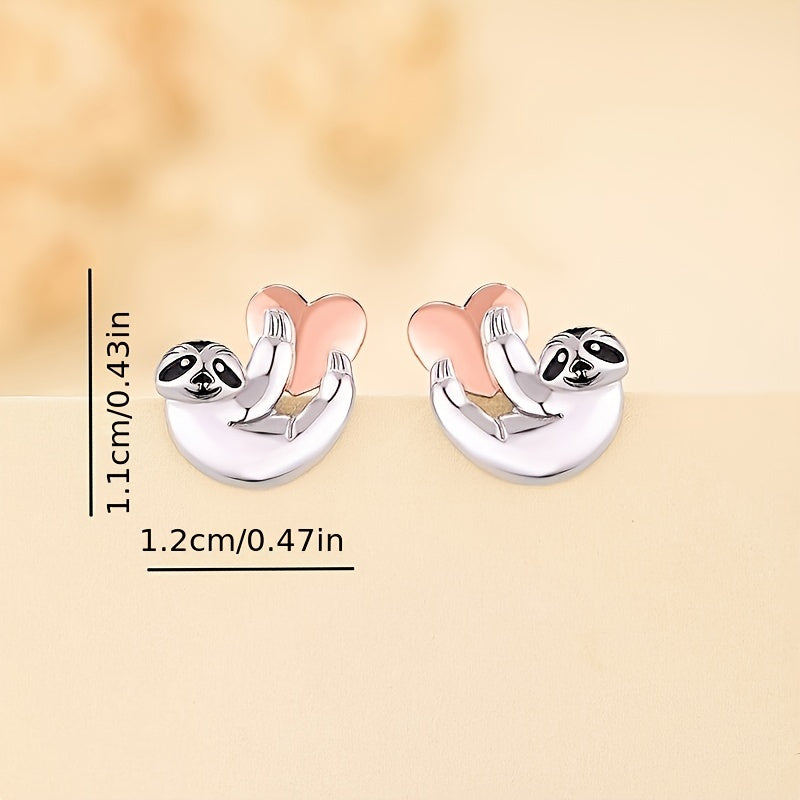 Sterling Silver Sloth Heart Earrings