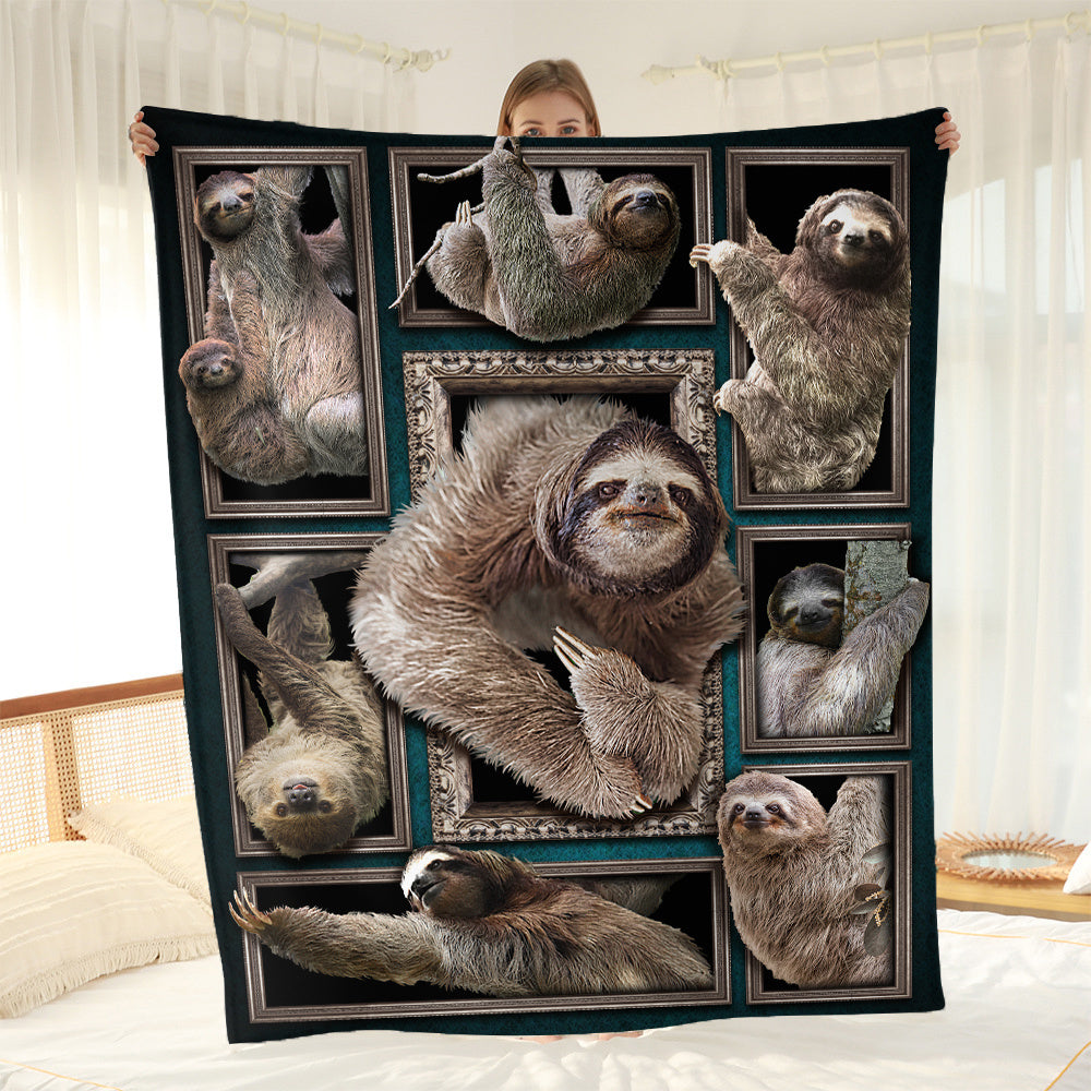 Sloth Picture Frame Fleece Blanket