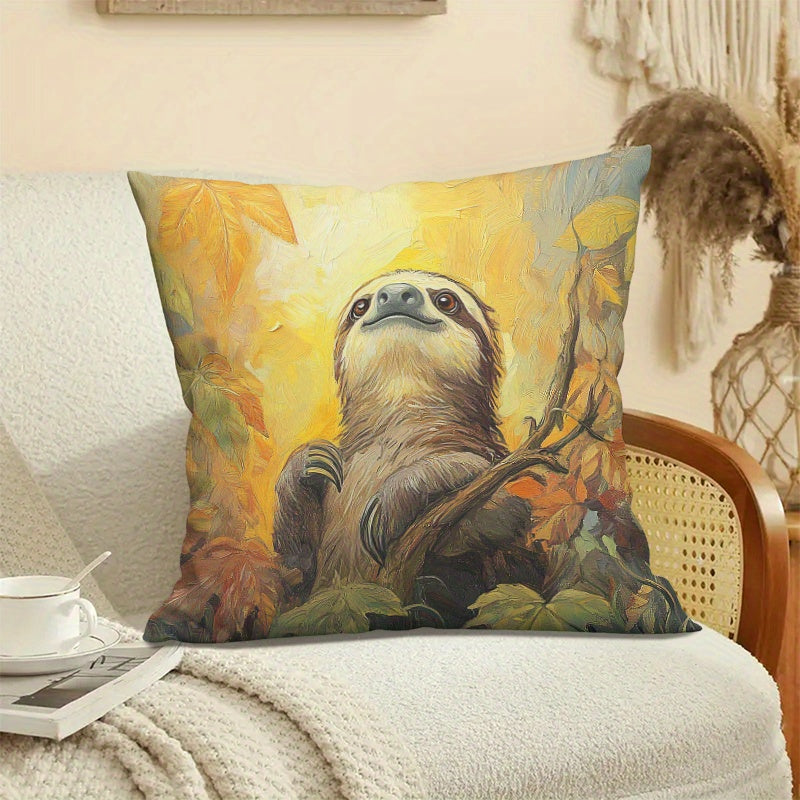Cute Sloth in Jungle Airbrush Oil Painting Cushion Cover