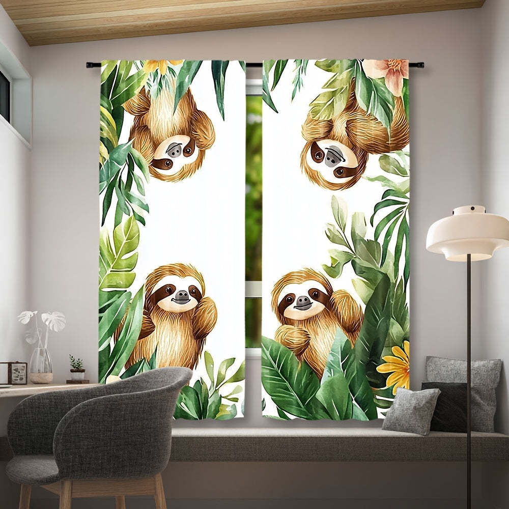 Tropical Forest & Sloth Print Curtains