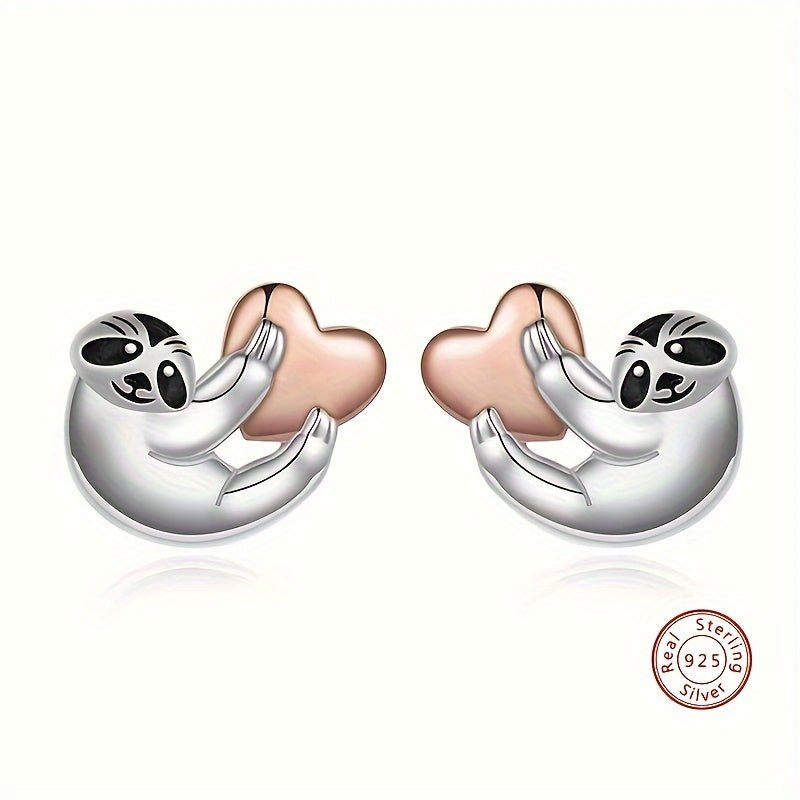 Sterling Silver Sloth Heart Earrings