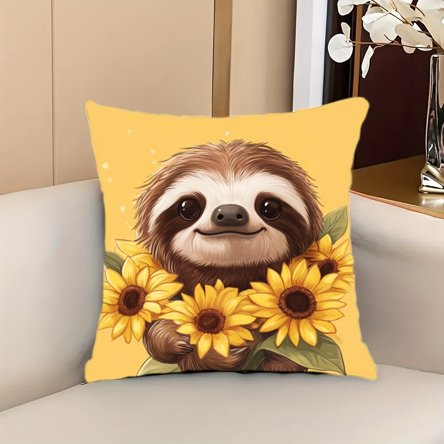 Sunflower Sloth Cushion Cover