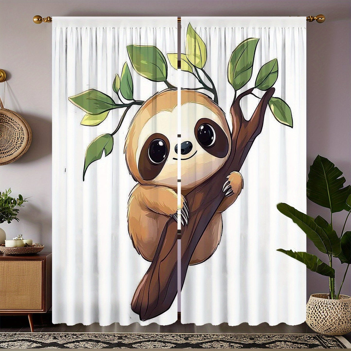 Sloth On A Branch Curtains