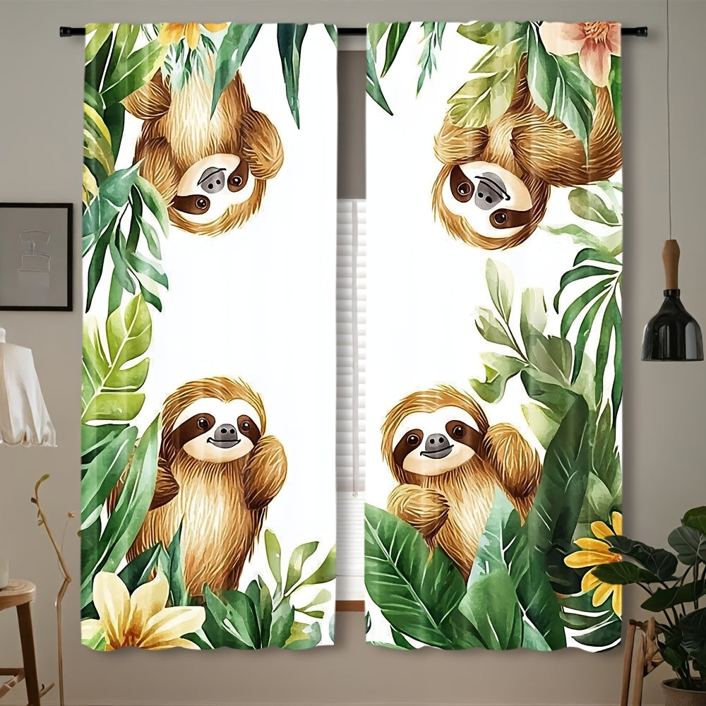 Tropical Forest & Sloth Print Curtains