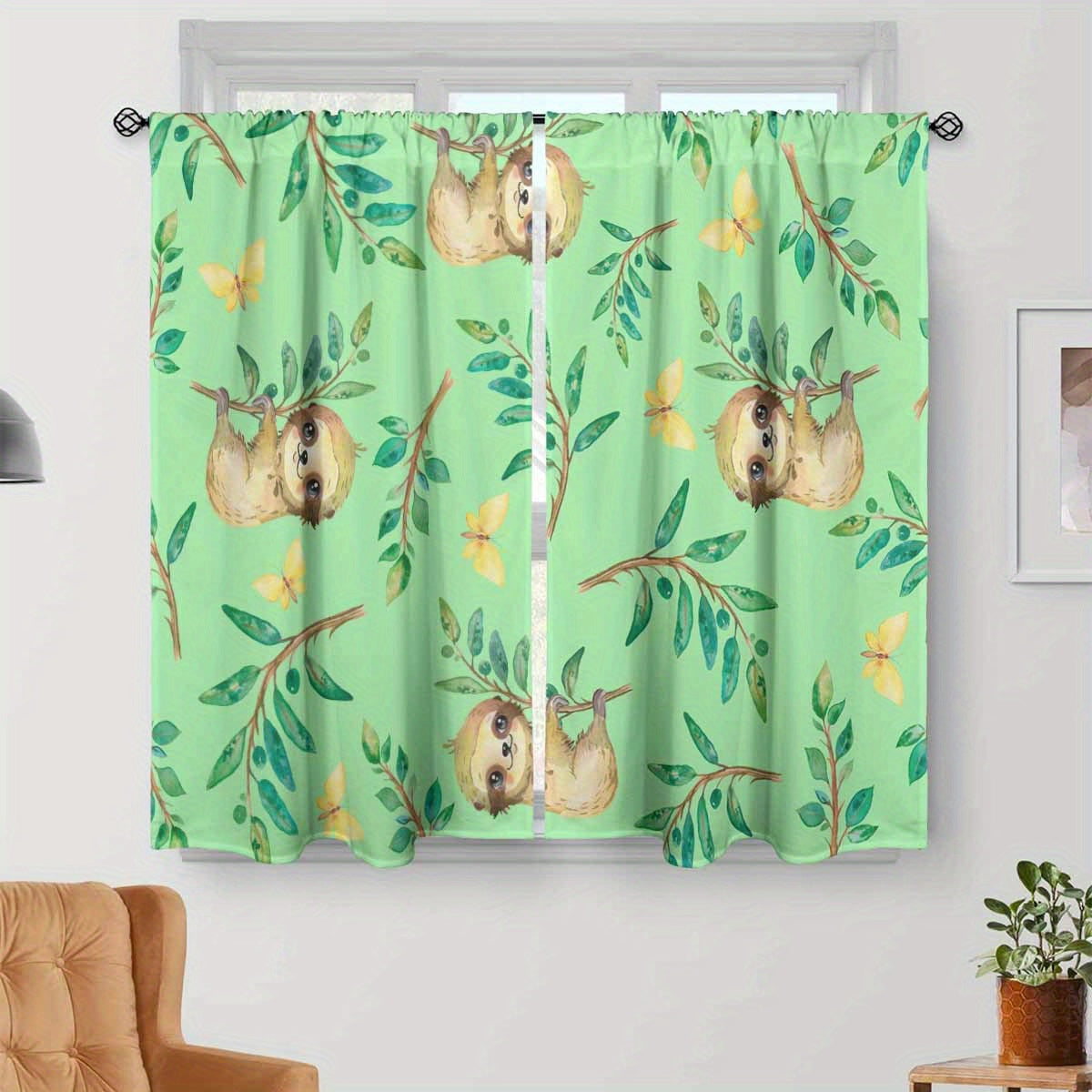Baby Sloth & Leaves Curtains