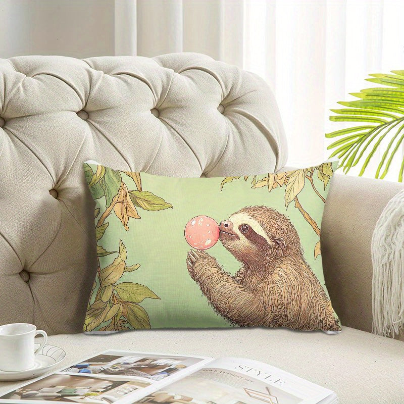 Sloth Blowing Pink Bubble Gum Cushion Cover
