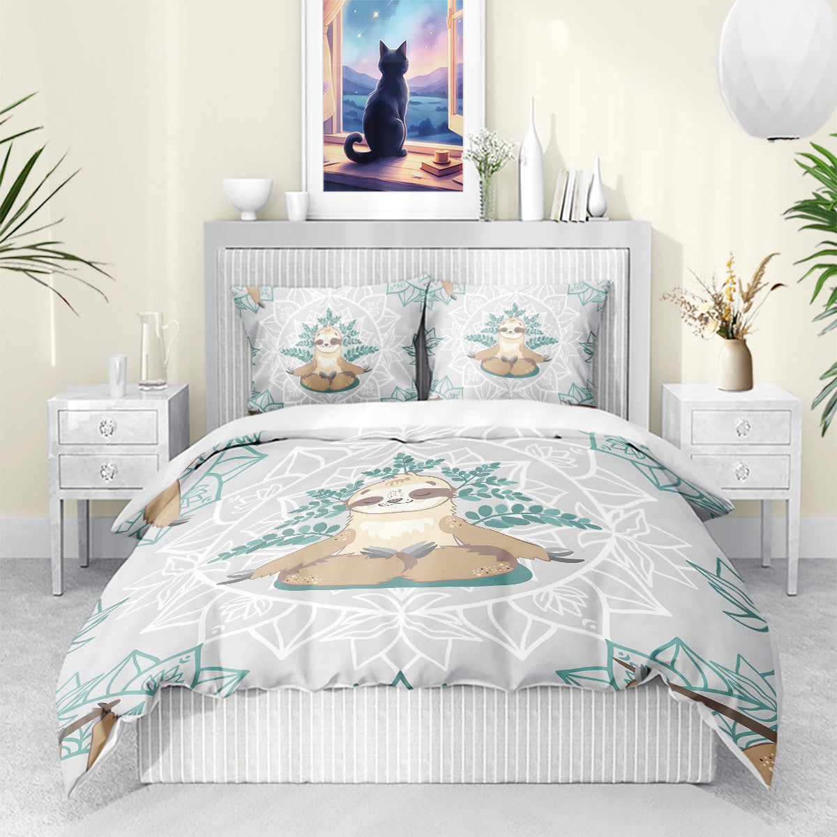 Yoga Sloth Mandala Duvet Cover Set