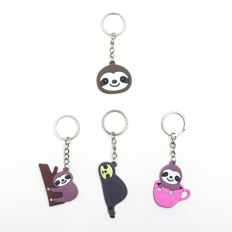 4 Piece PVC Sloth Keychain Set