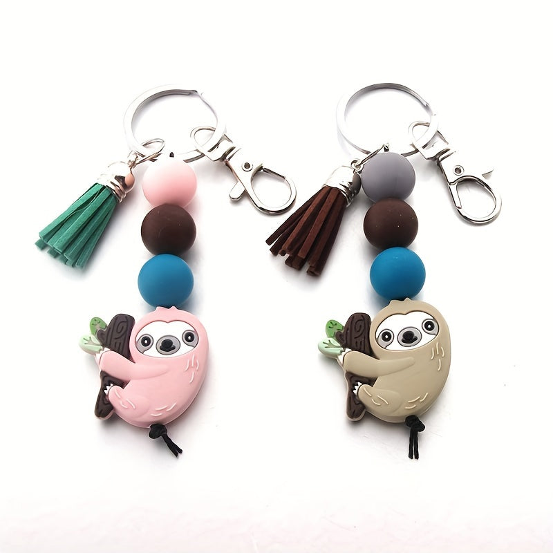 Charming Sloth Silicone Bead Keychain
