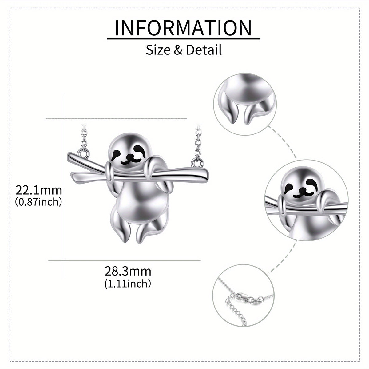 Sterling Silver Sloth Necklace product photo 4