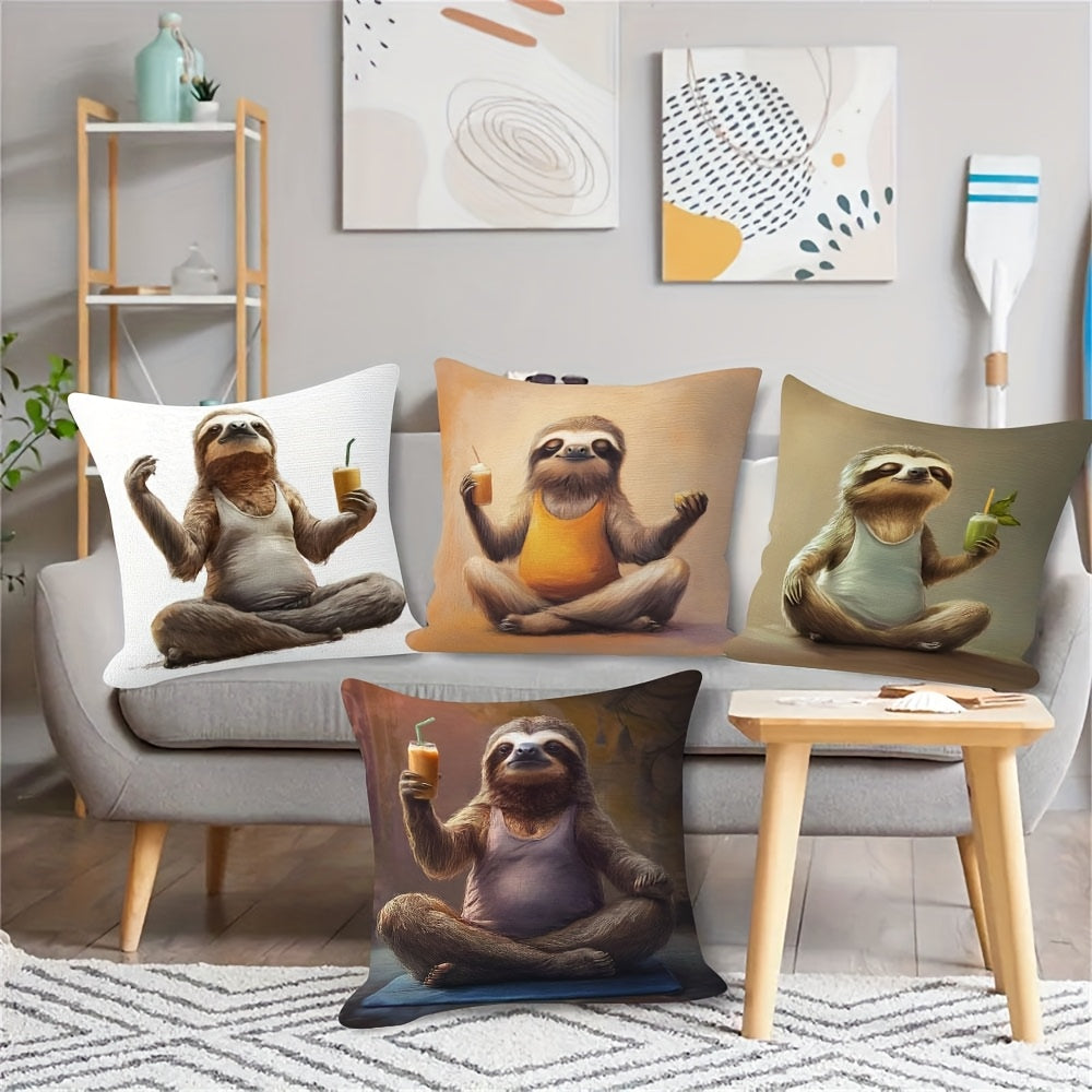 4 Piece Yoga Sloth Cushion Covers