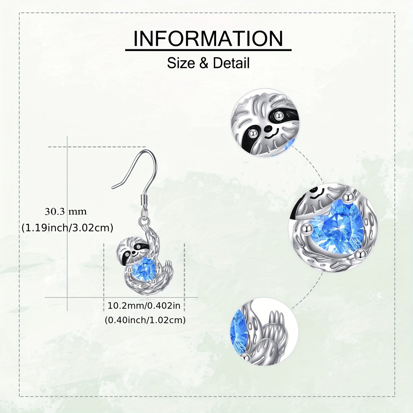 Sterling Silver Sloth Dangle Earrings