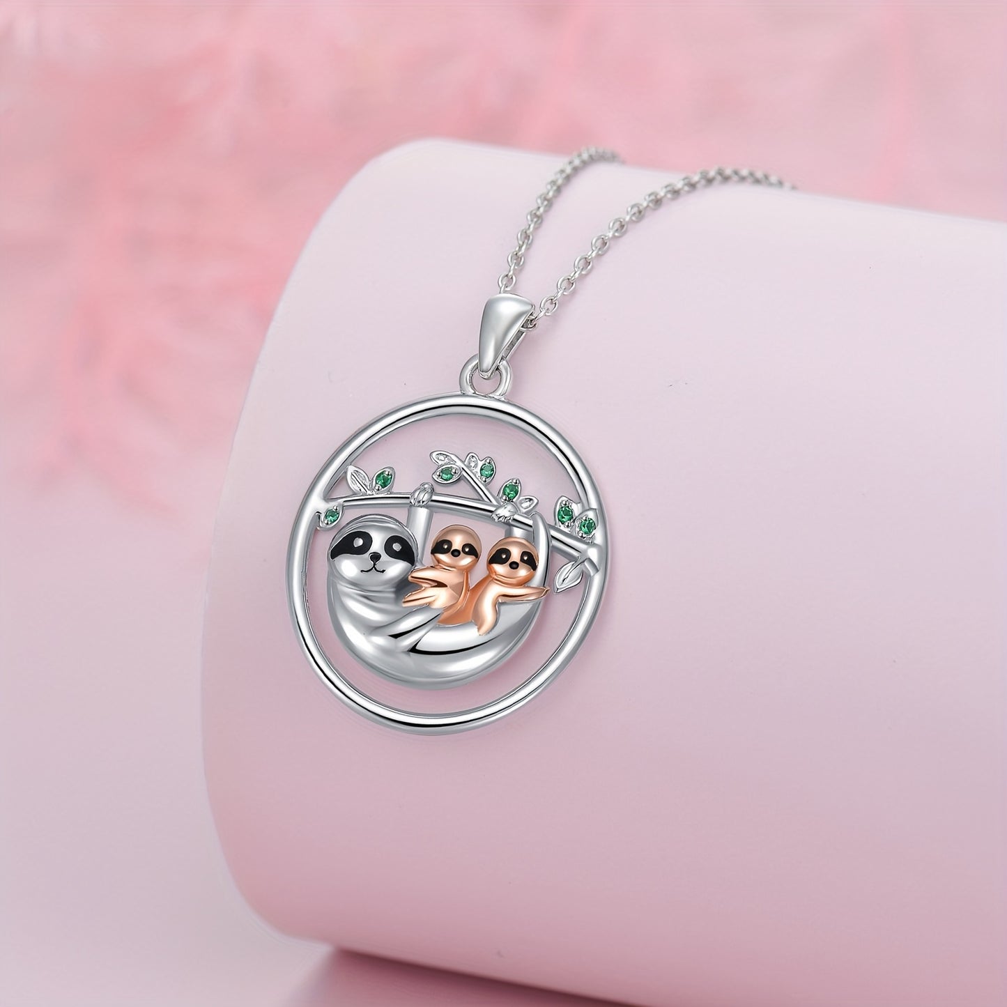 Sterling Silver Mother & Babies Sloth Necklace