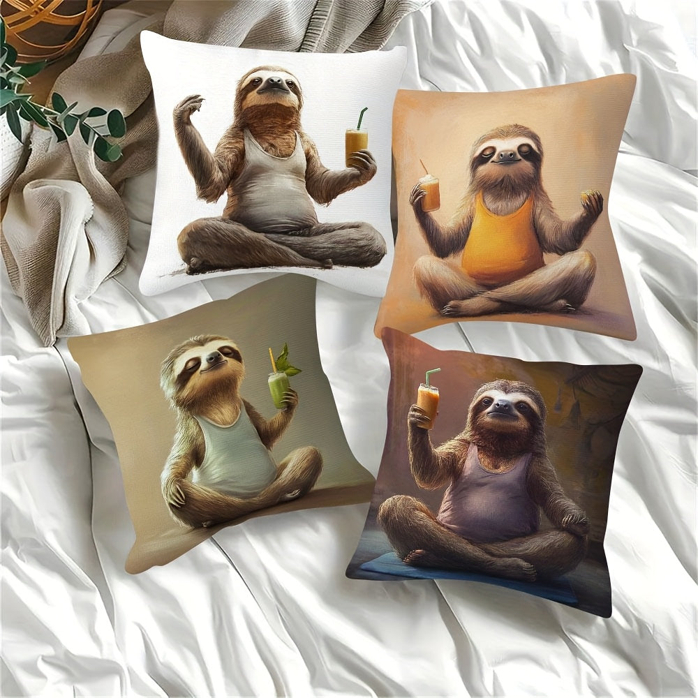 4 Piece Yoga Sloth Cushion Covers