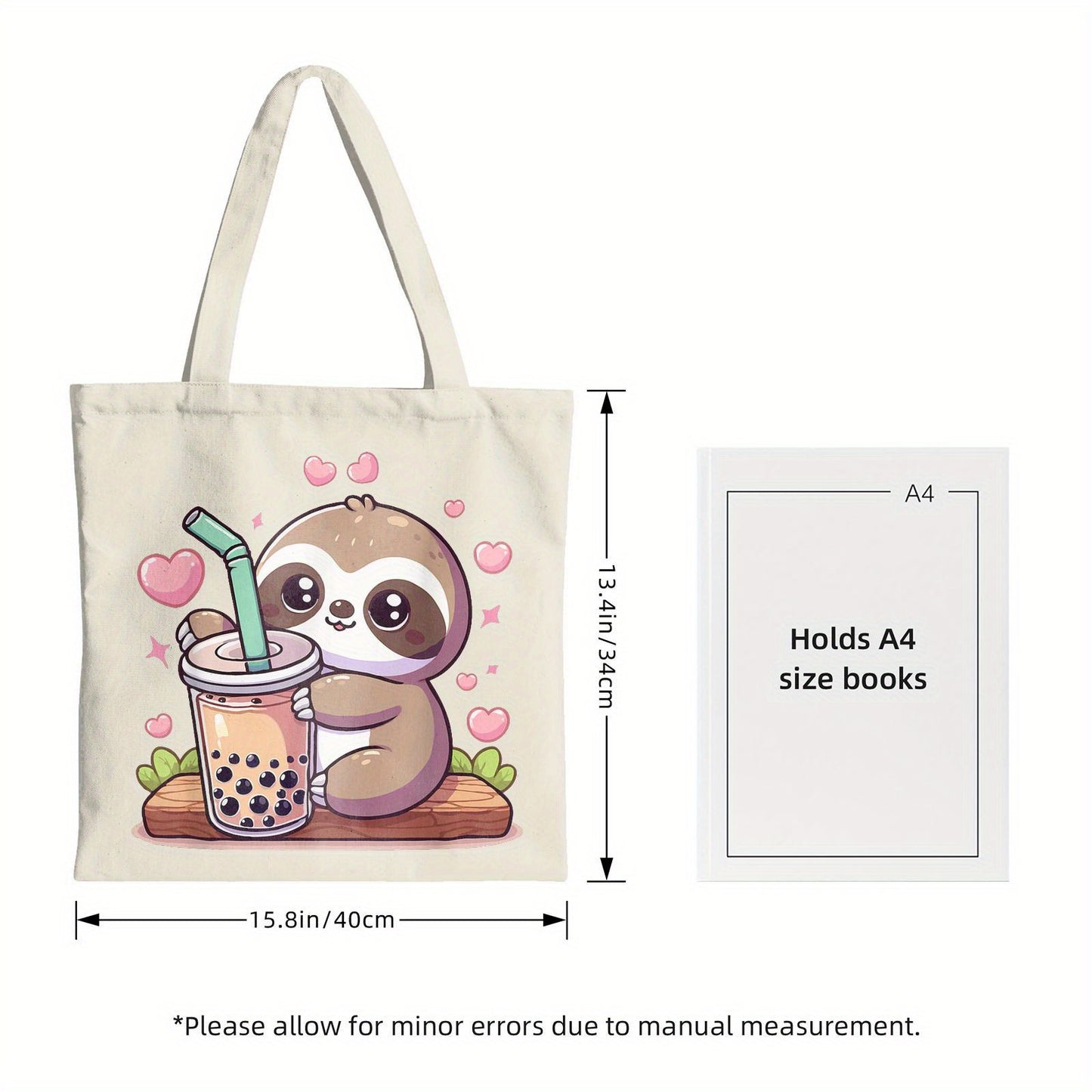 Cute Sloth Boba Bubble Milk Tea Canvas Tote Bag