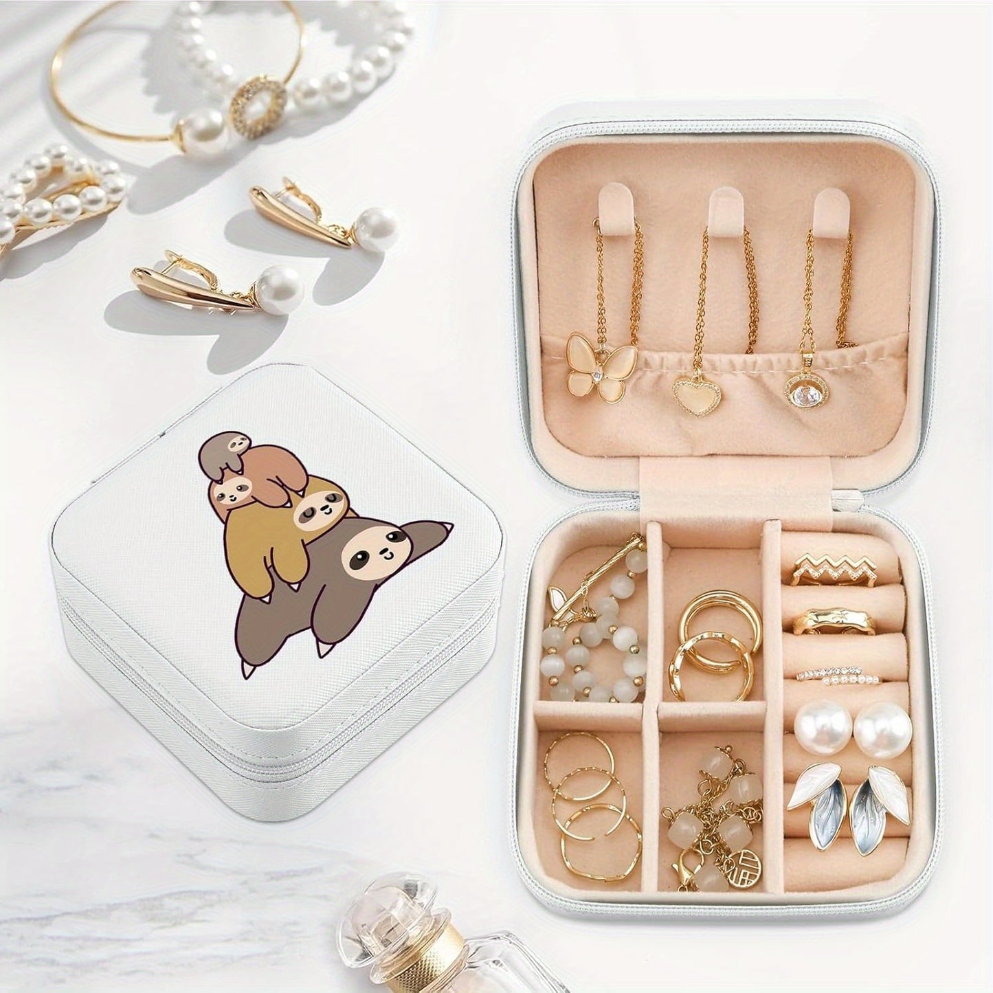 Jewelry Box with Cute Sloth Pattern Design