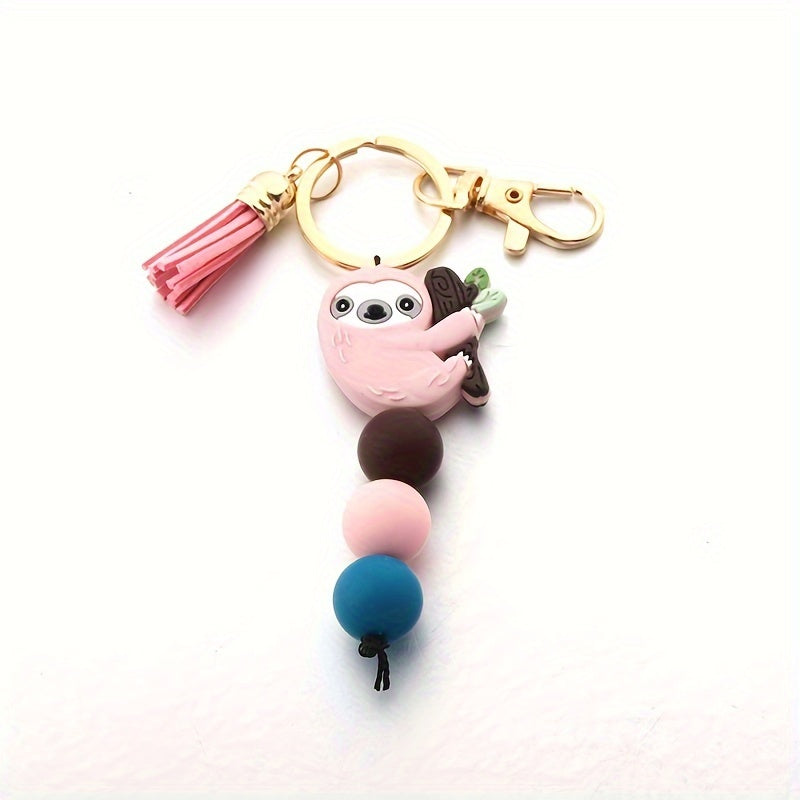 Charming Sloth Silicone Bead Keychain