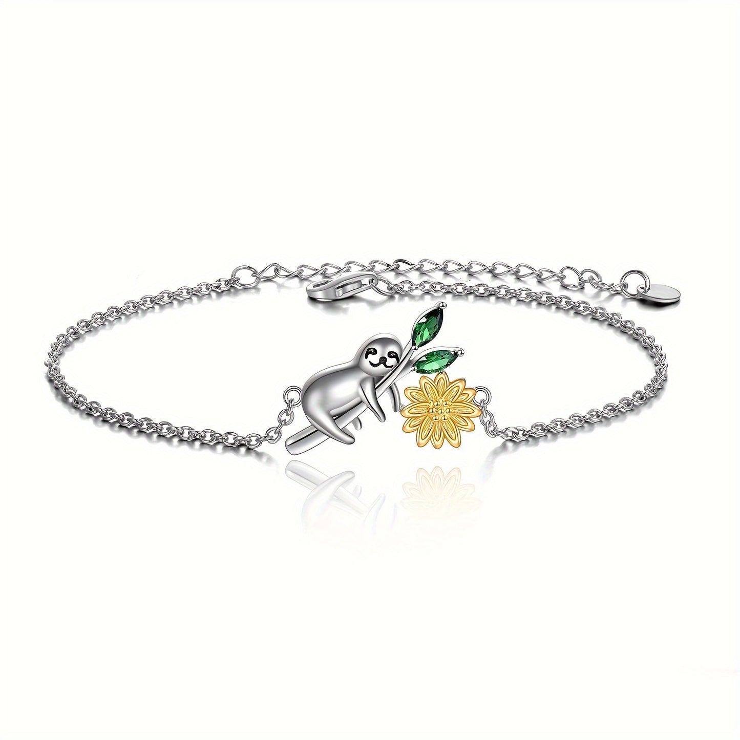 Sloth Sunflower Bracelet Sterling Silver