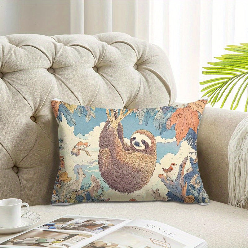 Sloth Jungle Scene Cushion Cover
