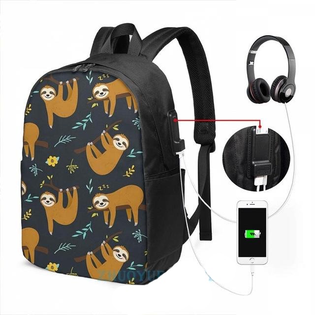 Sloth Leaves and Flowers Travel Backpack - Sloth Gift shop