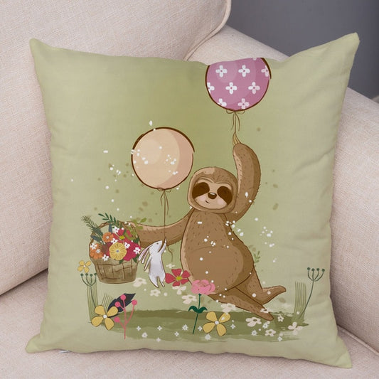 Flower Picking Sloth Cushion Cover