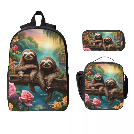 Tranquil sloth backpack, lunch bag and pencil case set for back to school
