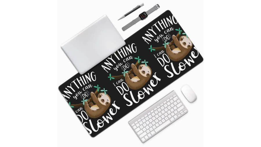 Sloth desk mat gift idea, resized landscape blog image