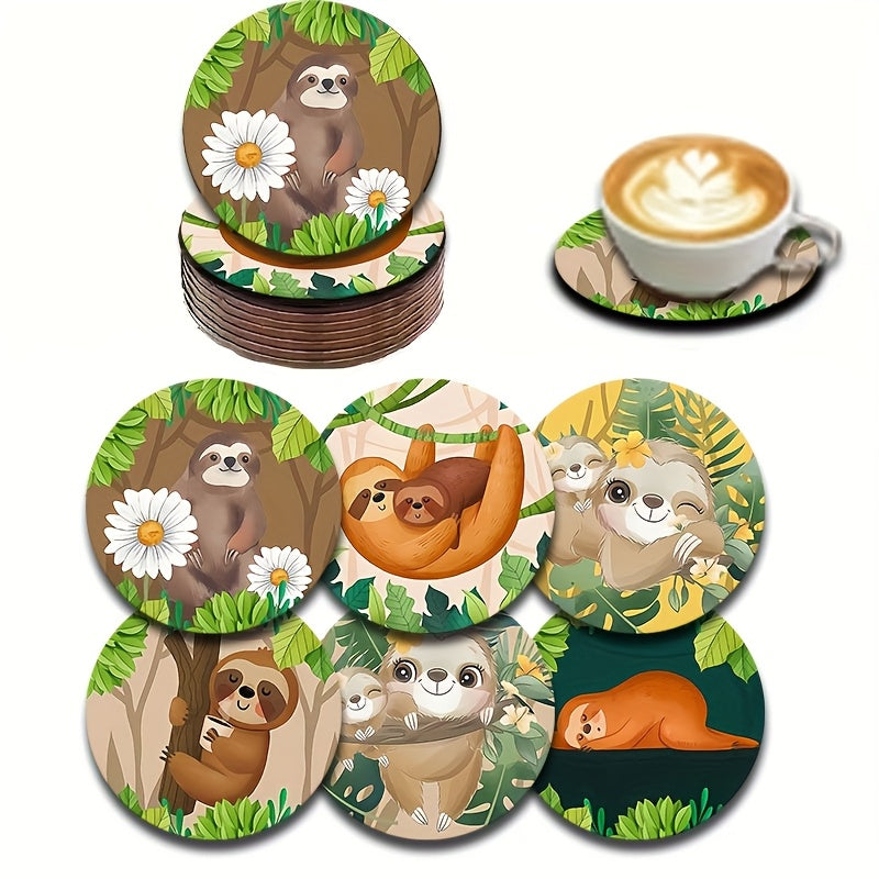 Charming Sloth Wooden Coaster Set