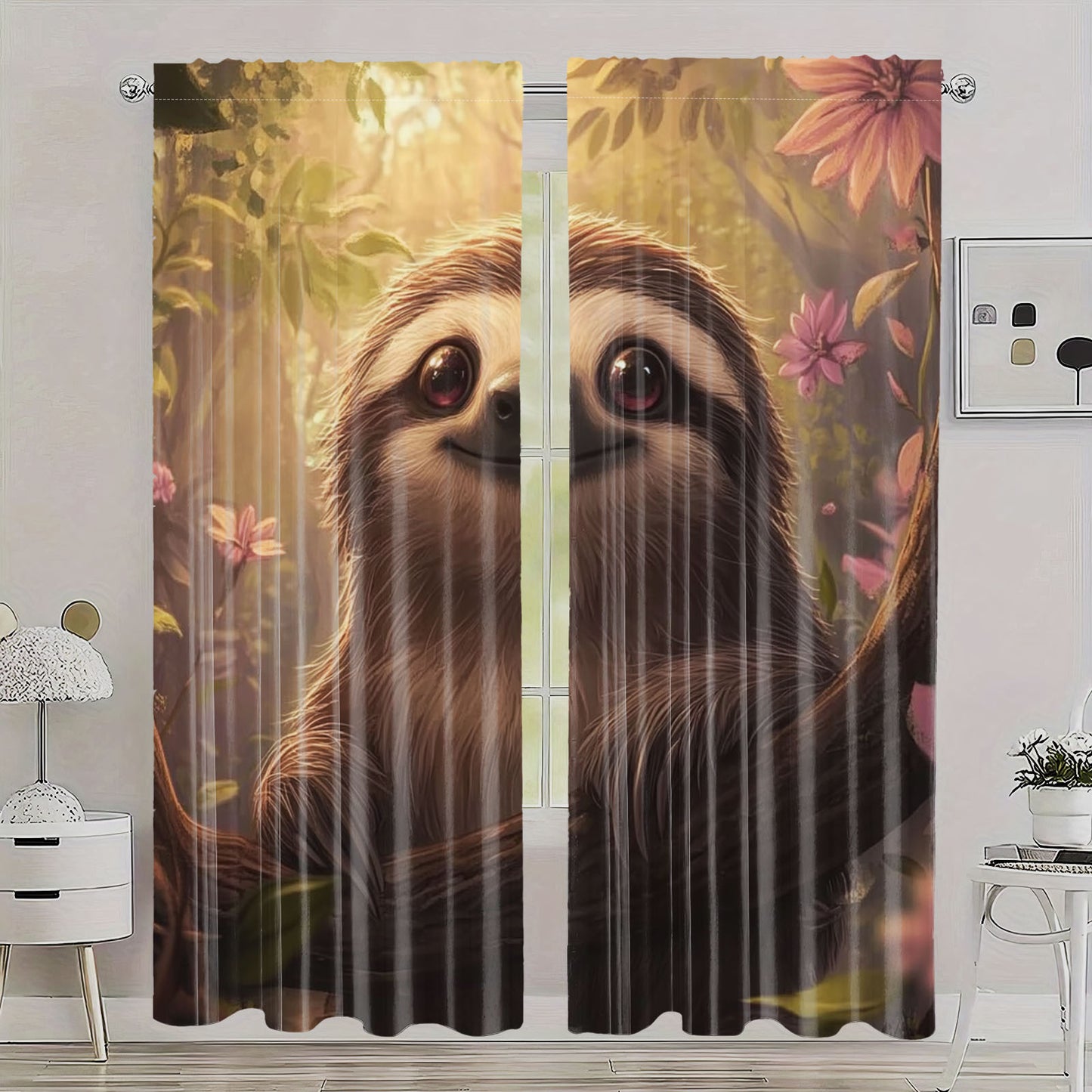 Cute Sloth Printed Curtains