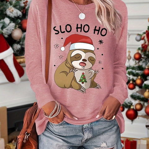 Image of Slo Ho Ho Women's Christmas Sloth Long Sleeve T-Shirt