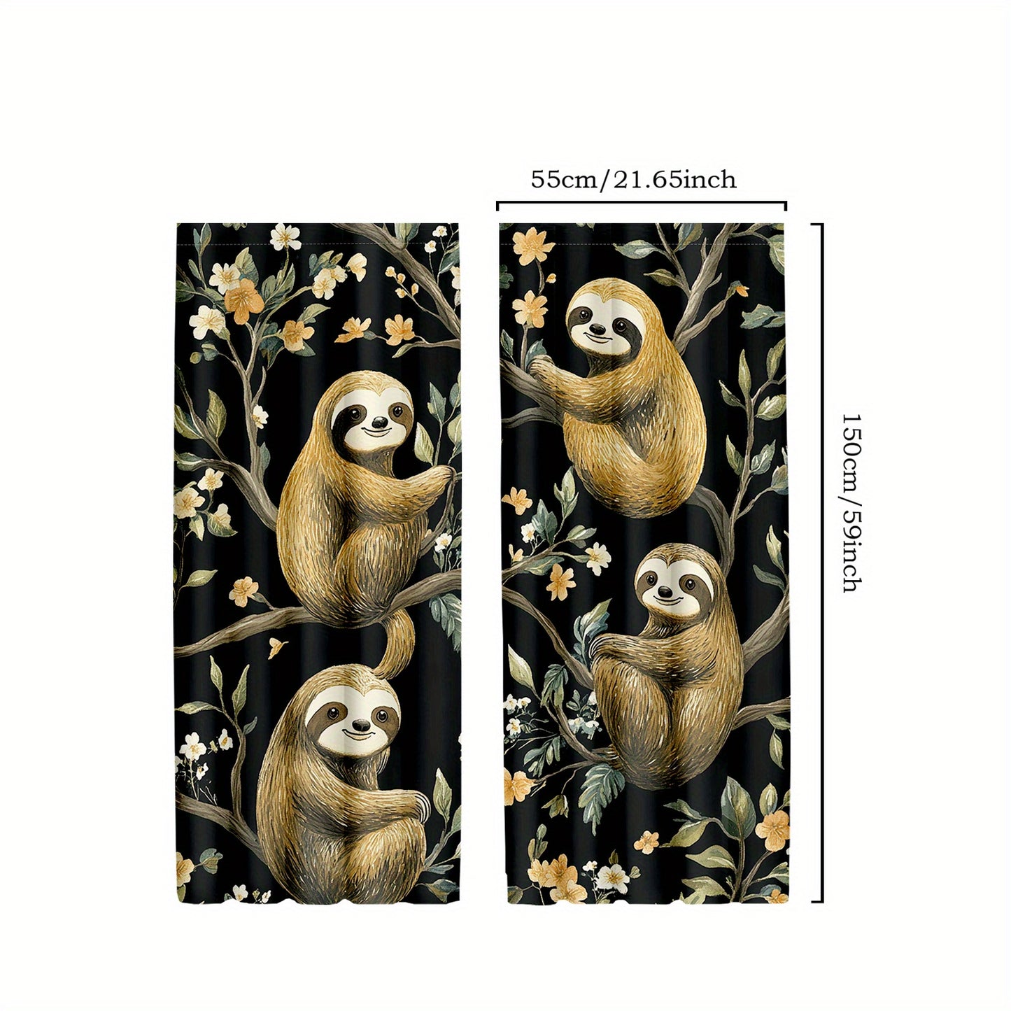 Cozy Sloth Themed Blackout Curtains