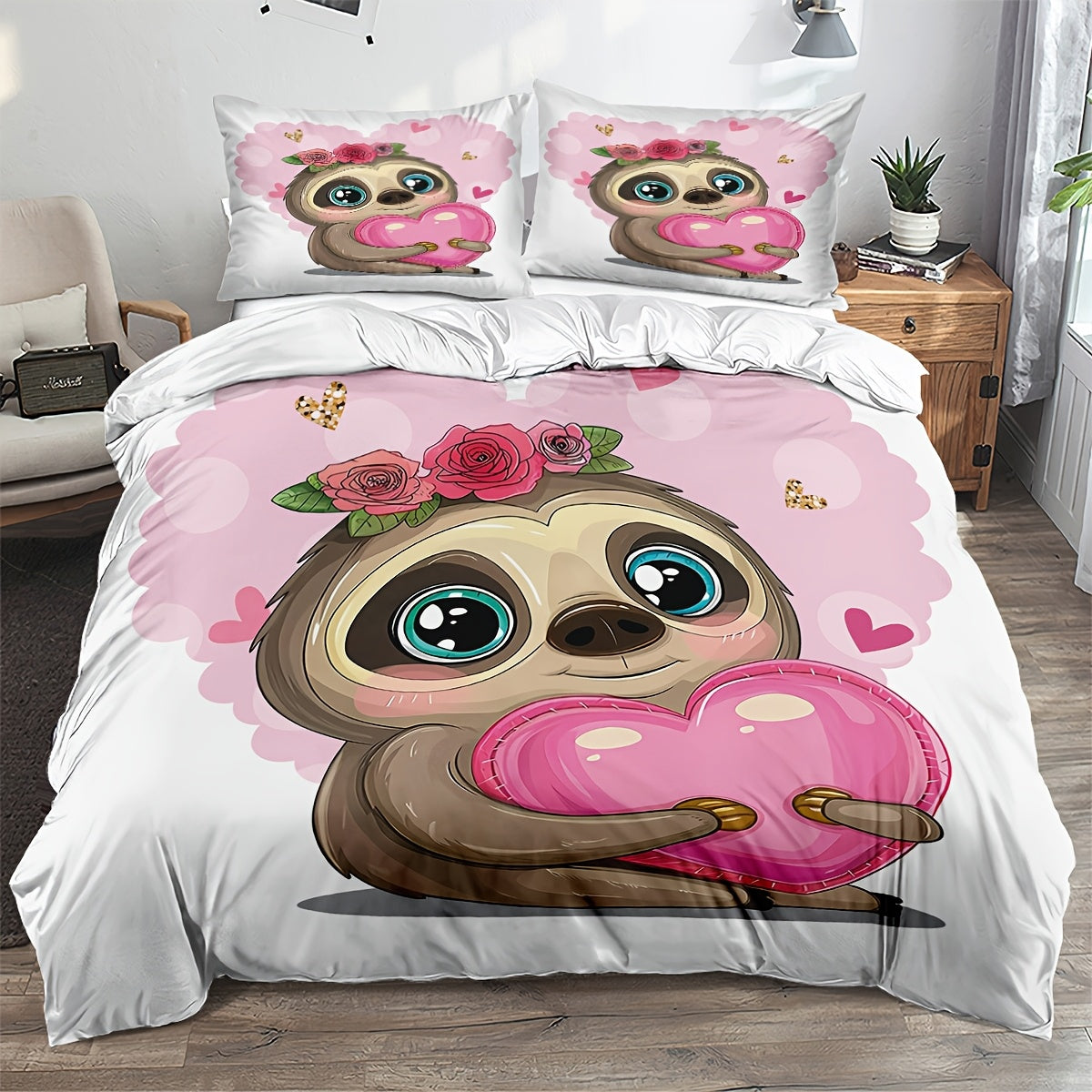 Love Heart Sloth Bedding Set