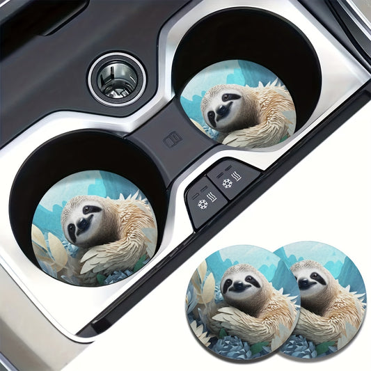 White Sloth Car Cup Holder Coaster Mats