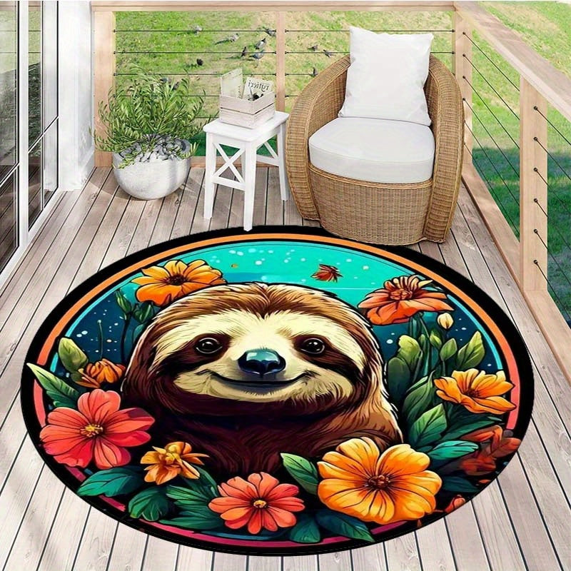 Floral Sloth Round Carpet